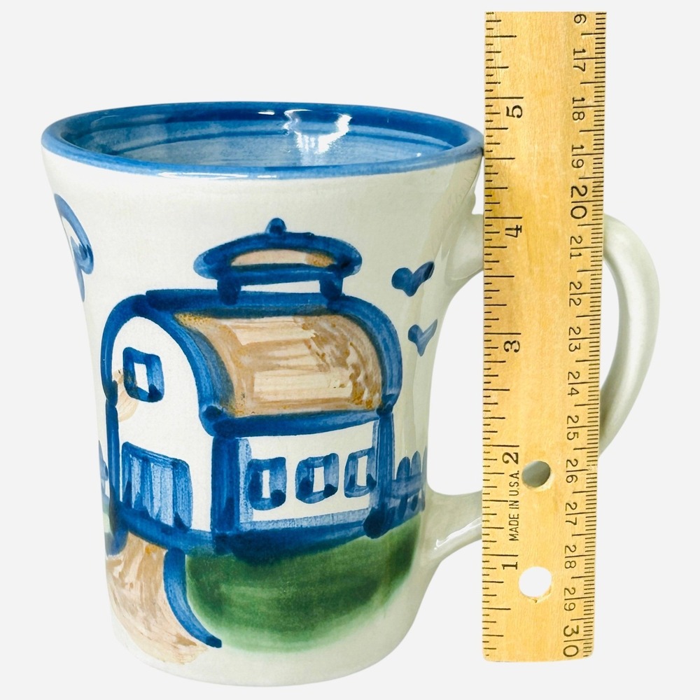 M.A. Hadley Pottery BARN Flare Mug 12oz Blue White Hand Painted - Picture 8 of 9